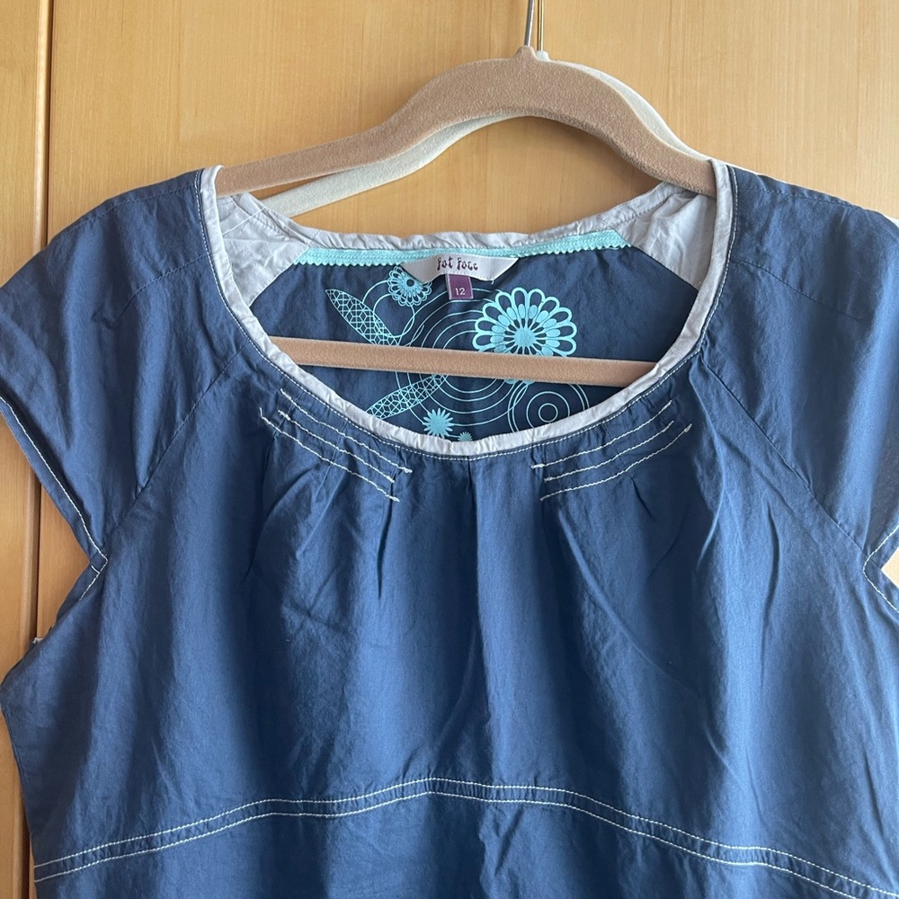 Fat Face Navy Blue Blouse with Floral Detail